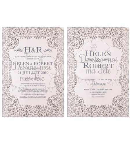 Faire part de Mariage ciselé - Carte Dentelle