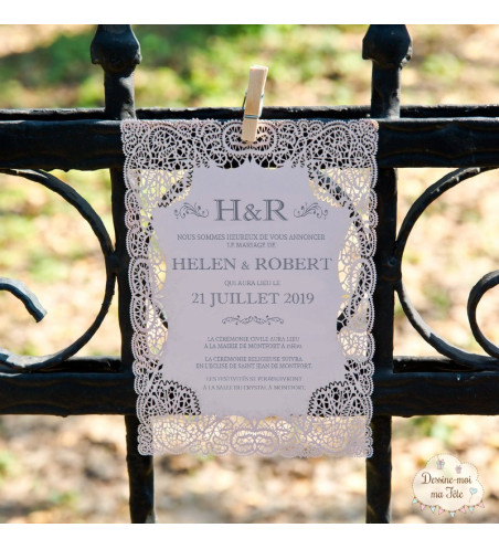 Faire part de Mariage ciselé - Carte Dentelle