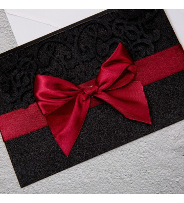 Faire part de Mariage ciselé - Pochette Rouge et noir