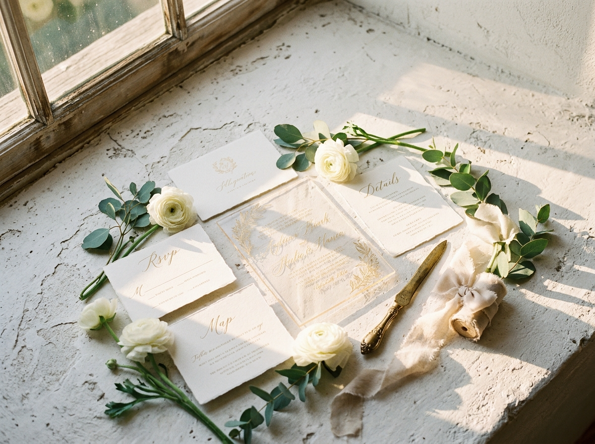ensemble papeterie mariage invitation acrylique et cartons papier coordonnés – Dessine-moi Ma Fête